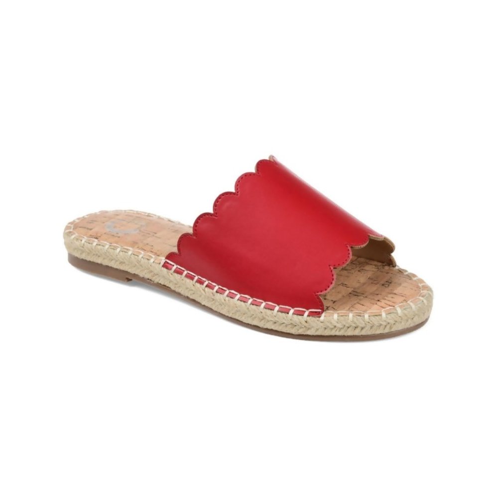 JOURNEE COLLECTION Marjan Red Scalloped Padded Espadrille Slide Sandals  8.5 EUC